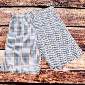 PGA‎ Tour Men's White Blue Plaid Flat Front Bermuda Golf Short Size 32 High Rise